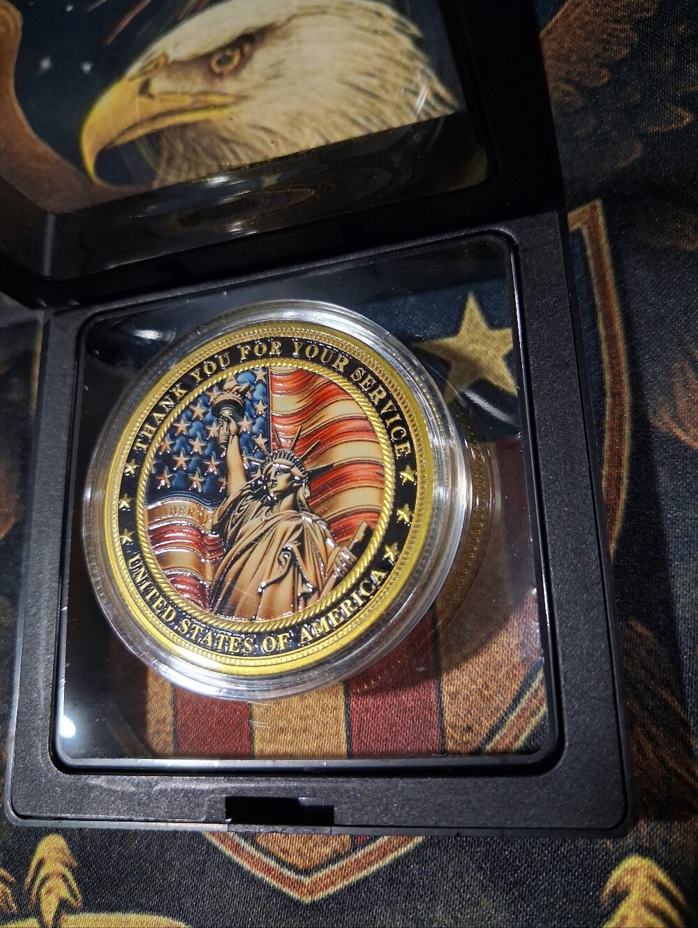 Patriotic Collectible Coins with Flag and Boot Design - Red, Blue, Gold - Picture 2 of 10